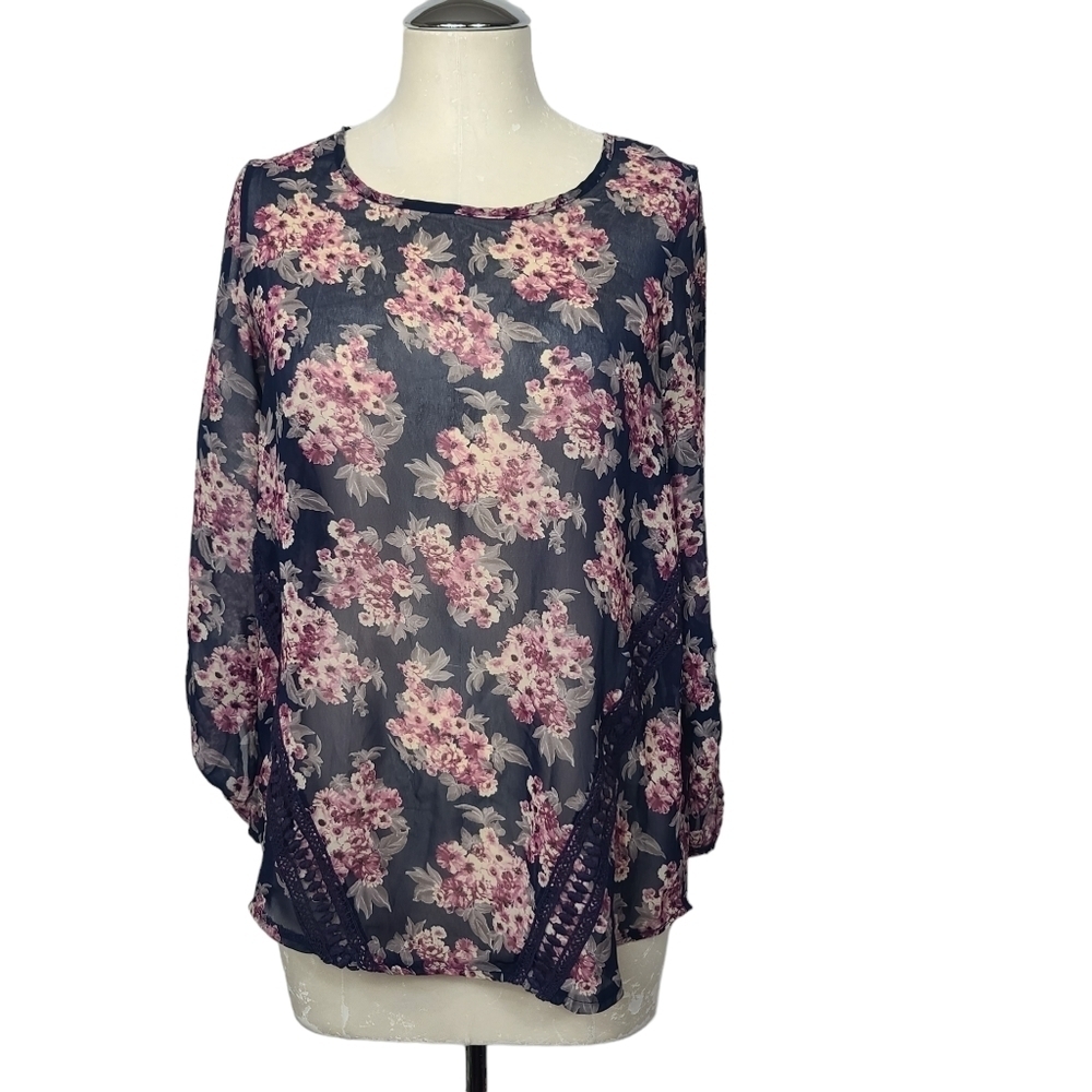 Papermoon Sheer Blue Pink Floral Print Blouse S